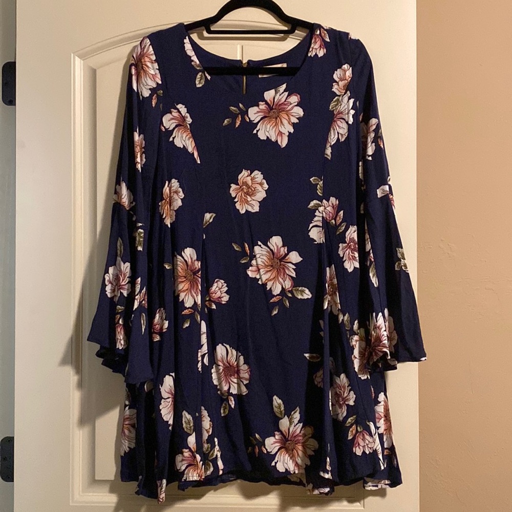 Navy blue, bell sleeve dress
